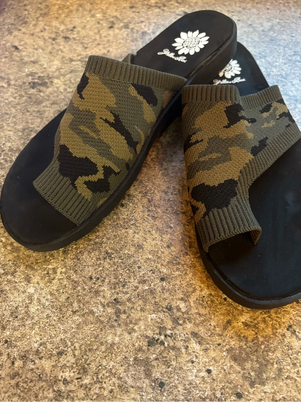 Yellow Box Olive and Black Camo Toe-Loop Slides - Picture 3 of 3